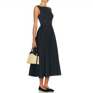 Helsa Stretch Cotton Sateen Black Midi Dress